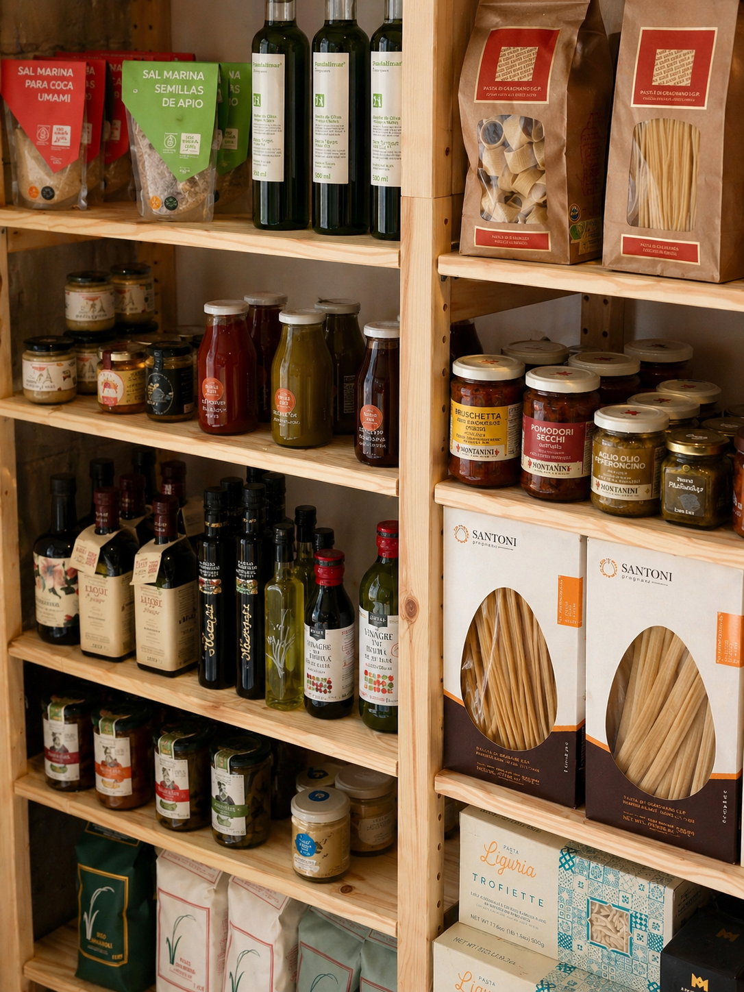Detall de productes i conserves als prestatges